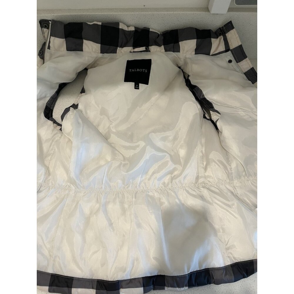 Talbots Down Fill Puffer Vest Size M Black White Plaid Elastic Waist Zip Snaps - Picture 4 of 10